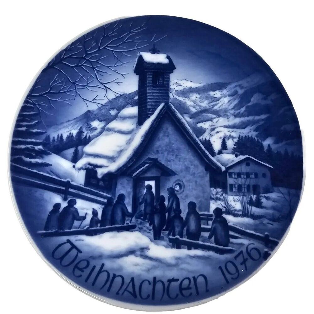 1976 BAREUTHER Christmas Wall Plate "Chapel In Mountains" Bavaria Germany Vtg